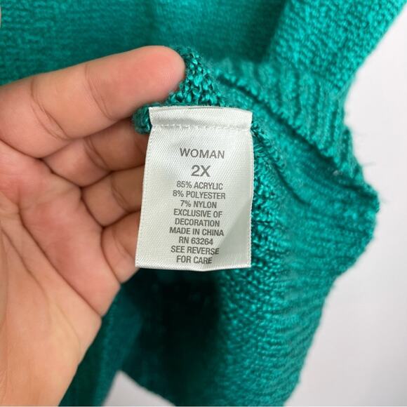 Dress Barn green knit cowl neck sweater short sleeve size 2X - Picture 6 of 10
